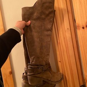 Women's Taupe Over-the-Knee Buckle Boot